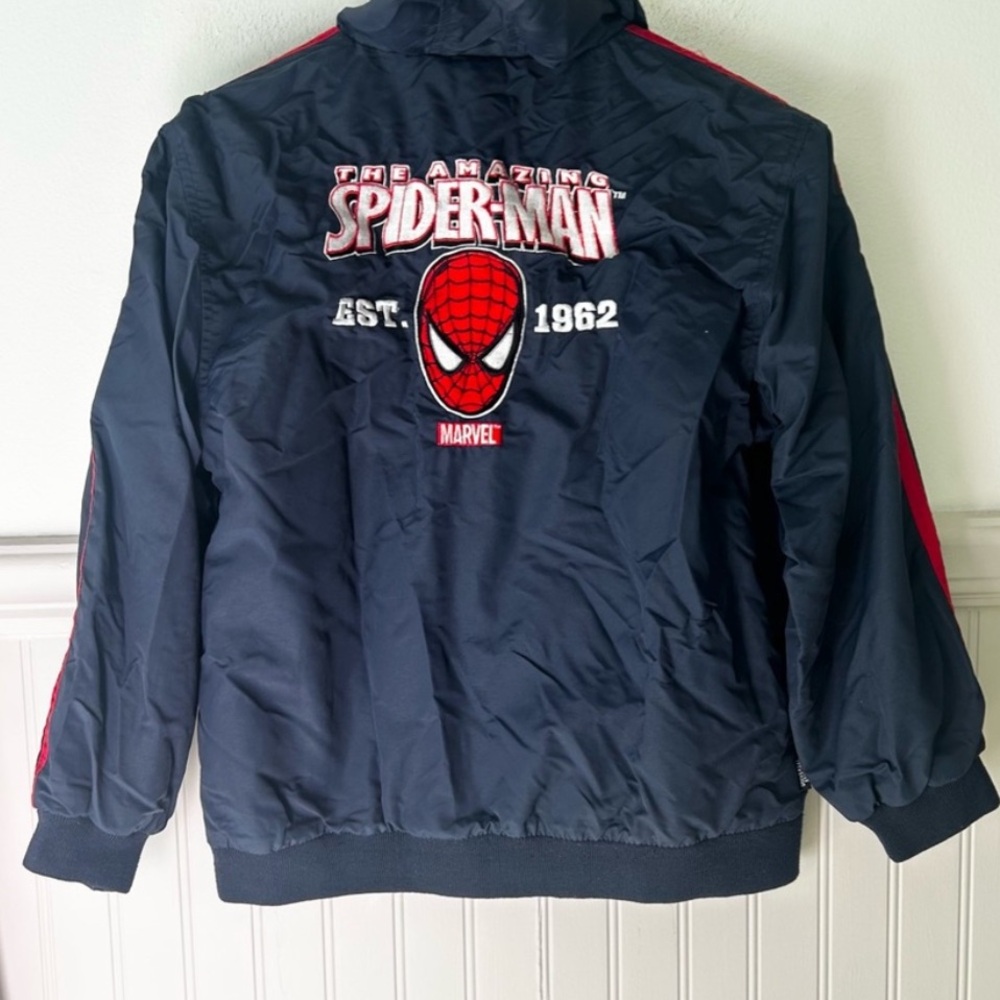 Vintage Universal Studios Boys Large Spider-Man Windbreaker Zip Jacket Navy